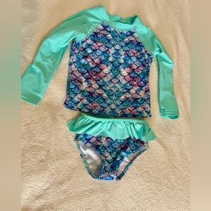Girls Mermaid Scales Rash Guard Swimsuit Set Size 5T Long Sleeve